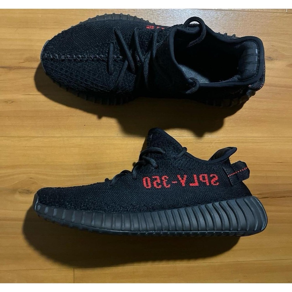 Mens Adidas Yeezy Boost 350 V2 "Bred" Mesh Slip On Lace Up Fashion Sneakers